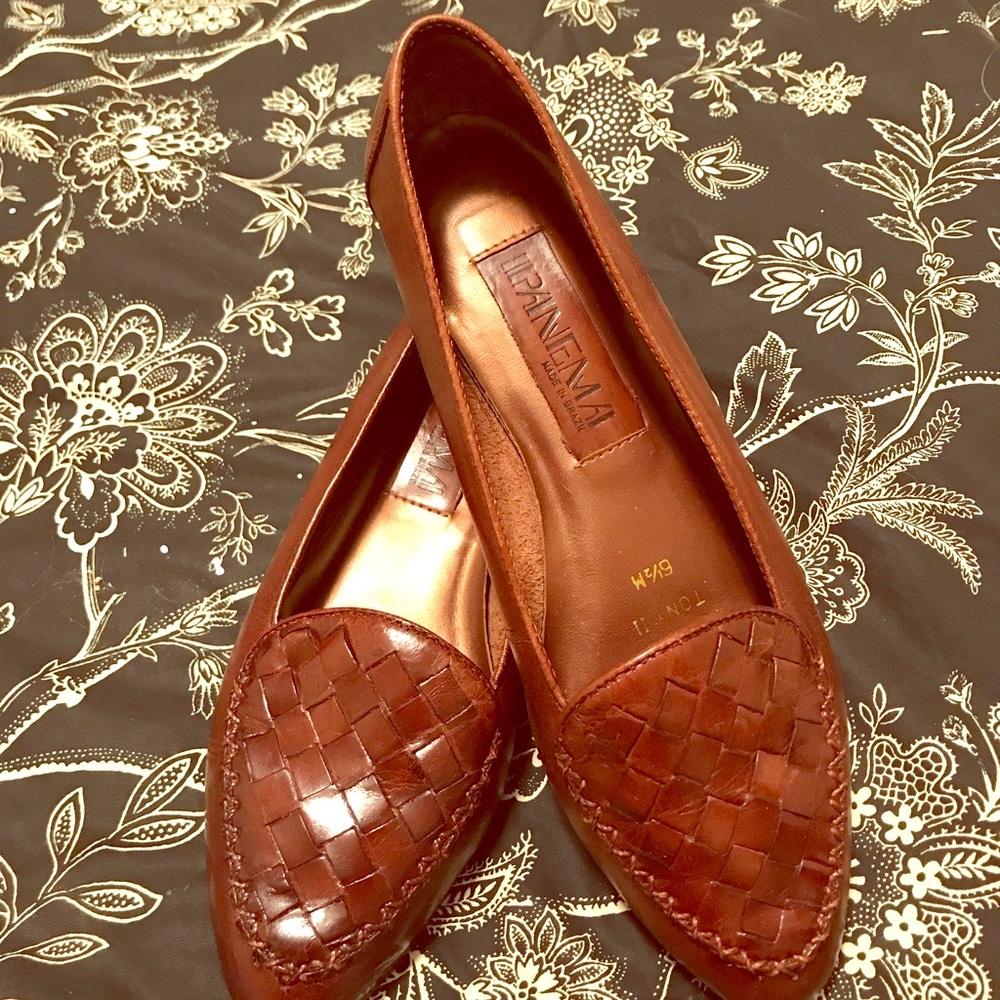 Vintage brown leather woven flats/loafers